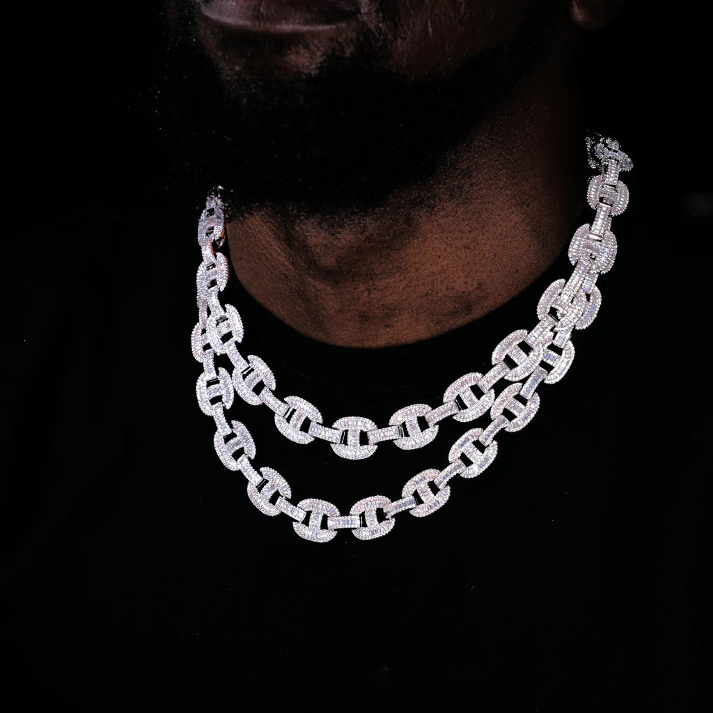 15mm Baguette Mariner Chain White Gold