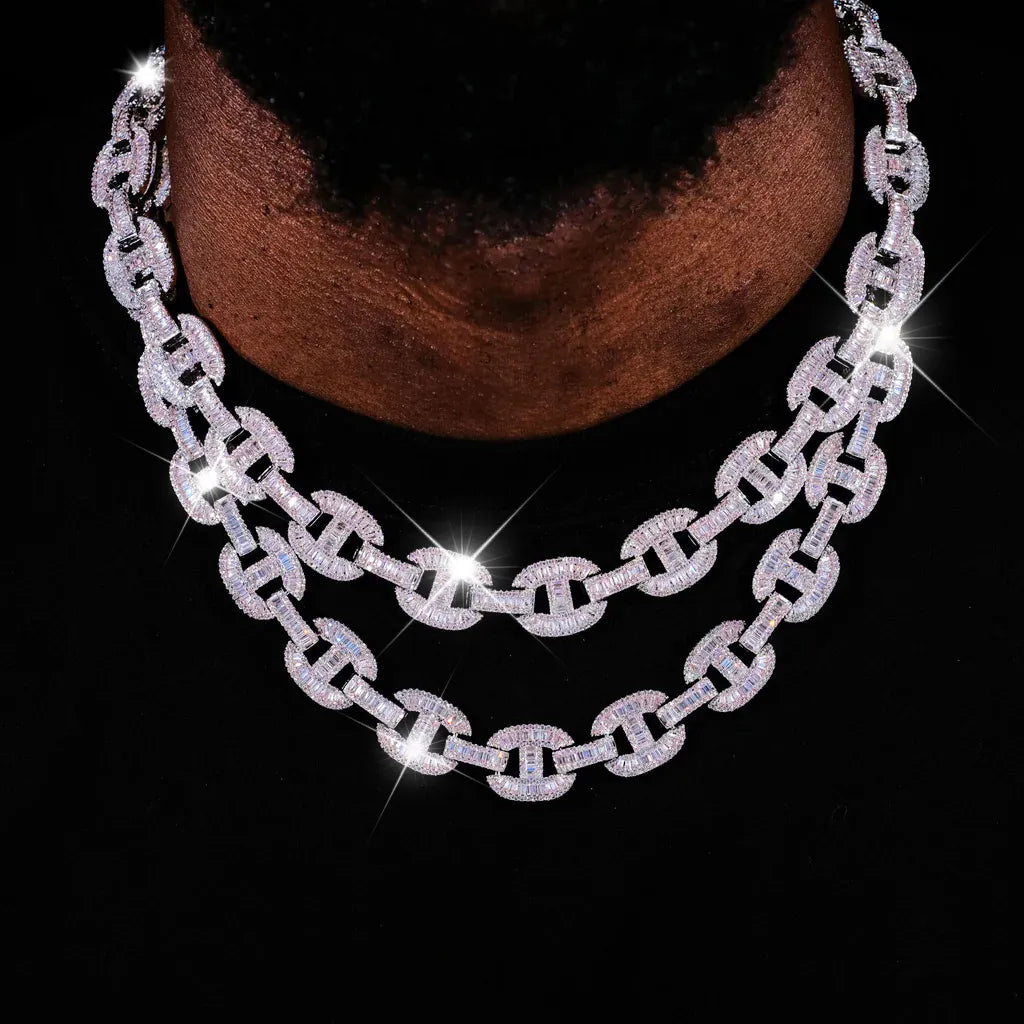 15mm Baguette Mariner Chain White Gold