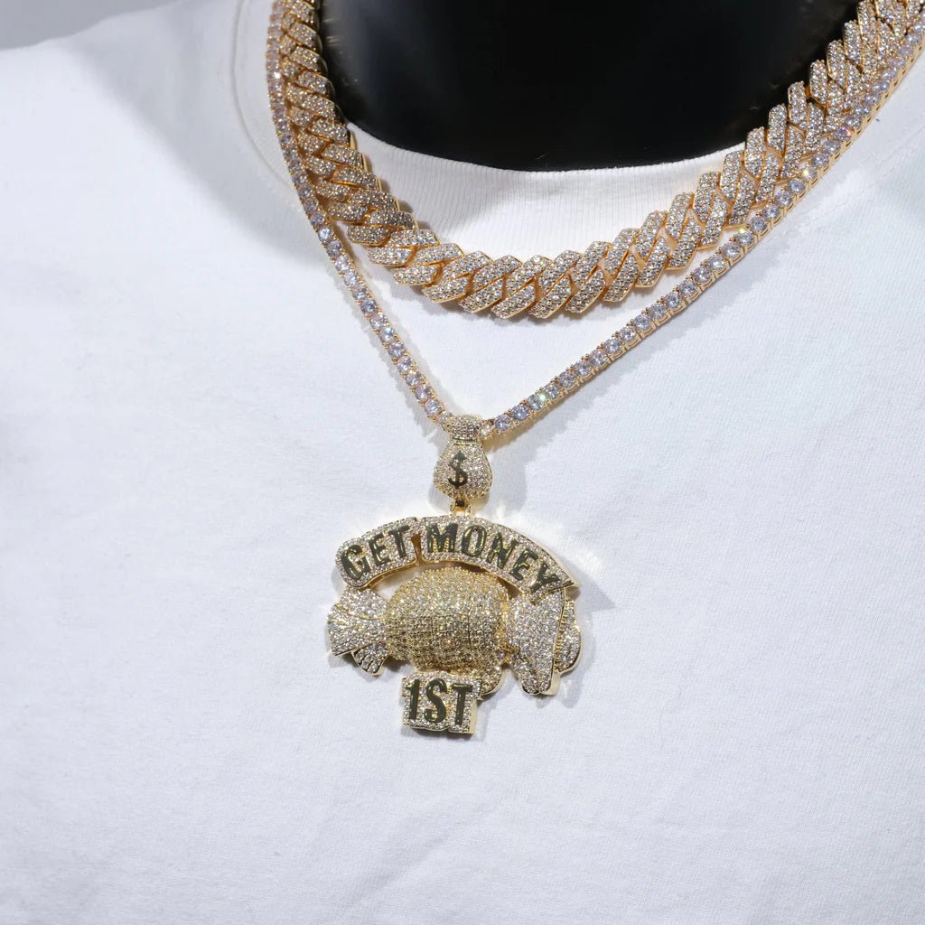 Get Money First Iced Necklace In 18k Gold - TONGSHOP / Length:16 / Length:18