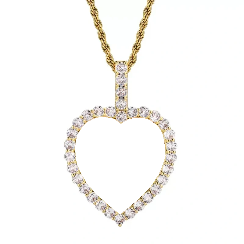 18K Gold Custom Photo Micro-Inlaid Heart Pendant - 40mm