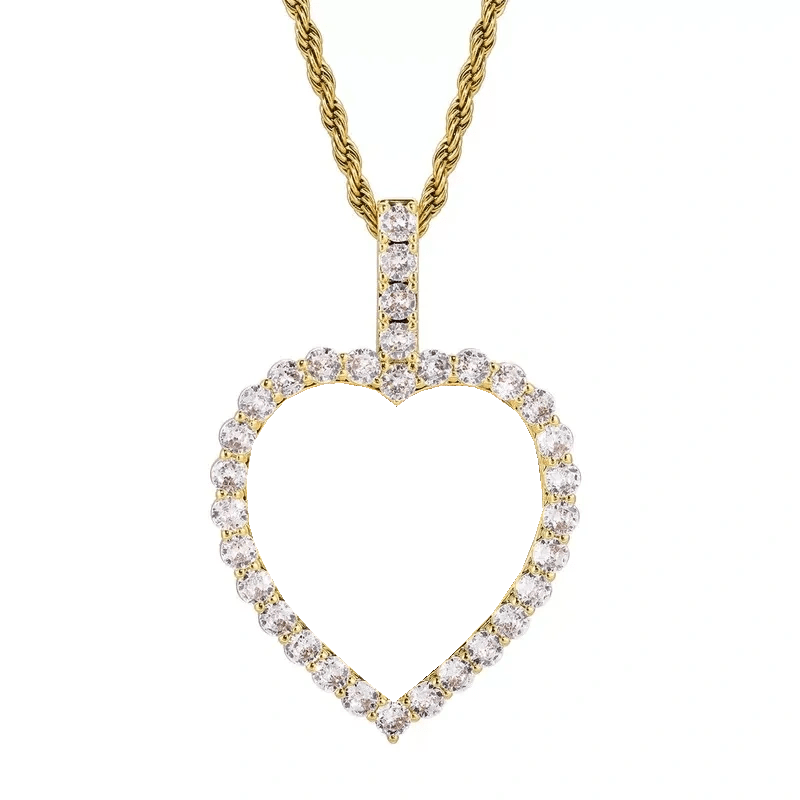 18K Gold Custom Photo Micro - Inlaid Heart Pendant - 40mm - TONGSHOP / Length:16 / Length:18