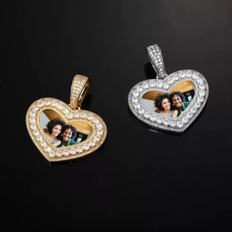 18K Gold Customized Photo Heart Pendant - 40mm