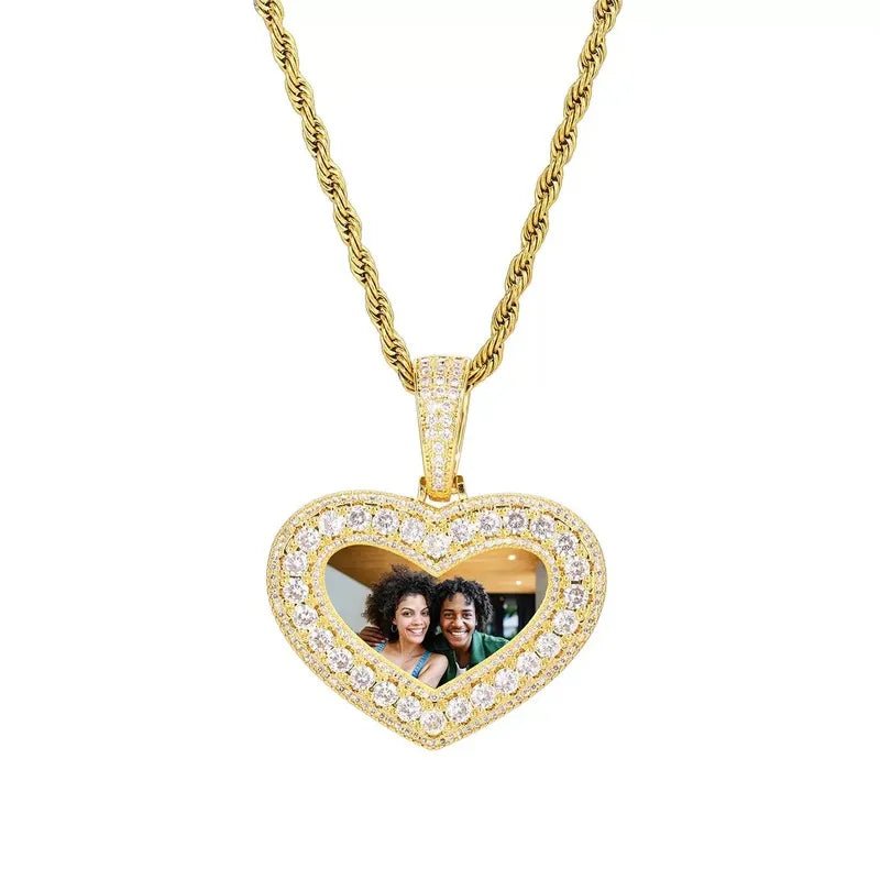 18K Gold Customized Photo Heart Pendant - 40mm - TONGSHOP / Length:16 / Length:18