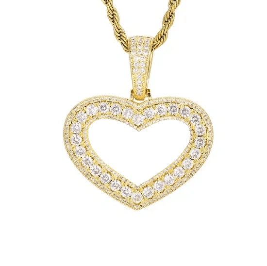18K Gold Customized Photo Heart Pendant - 40mm - TONGSHOP / Length:16 / Length:18