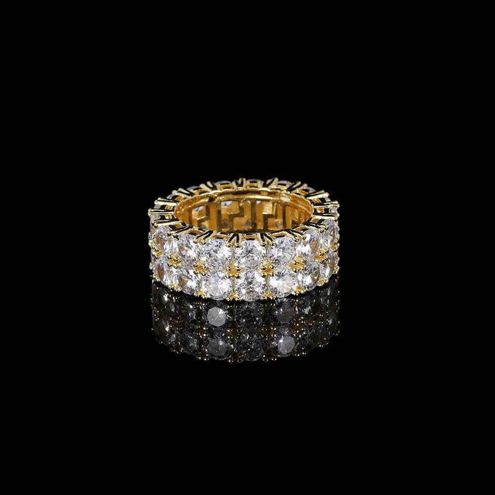 18K Gold Double - Row Full Diamond Hip - Hop Ring - TONGSHOP