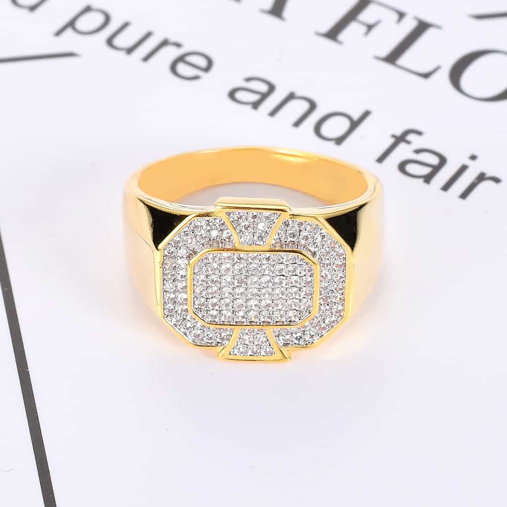 18K Gold Full Pave Cubic Zirconia Geometric Ring - TONGSHOP