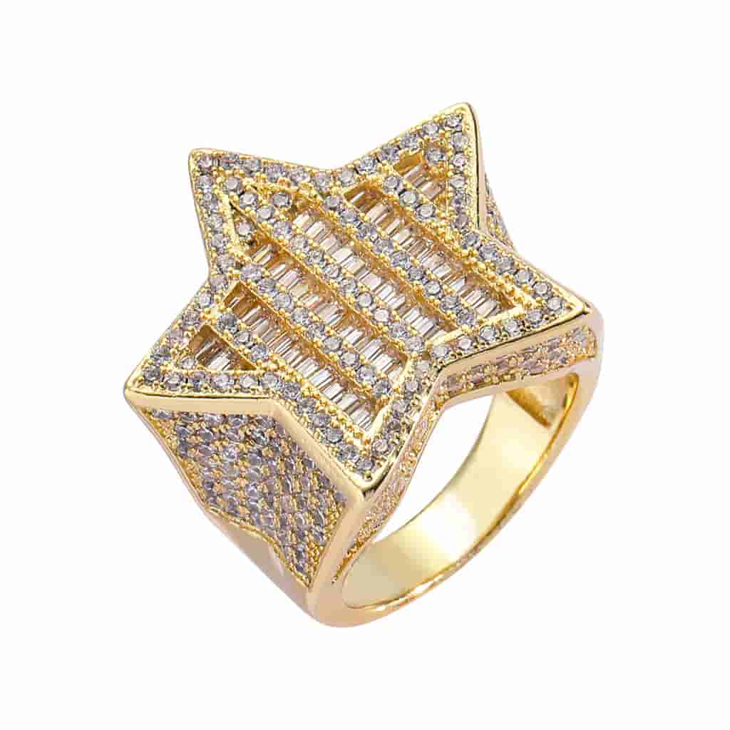 18K Gold Full Pave Diamond Starburst Ring - TONGSHOP