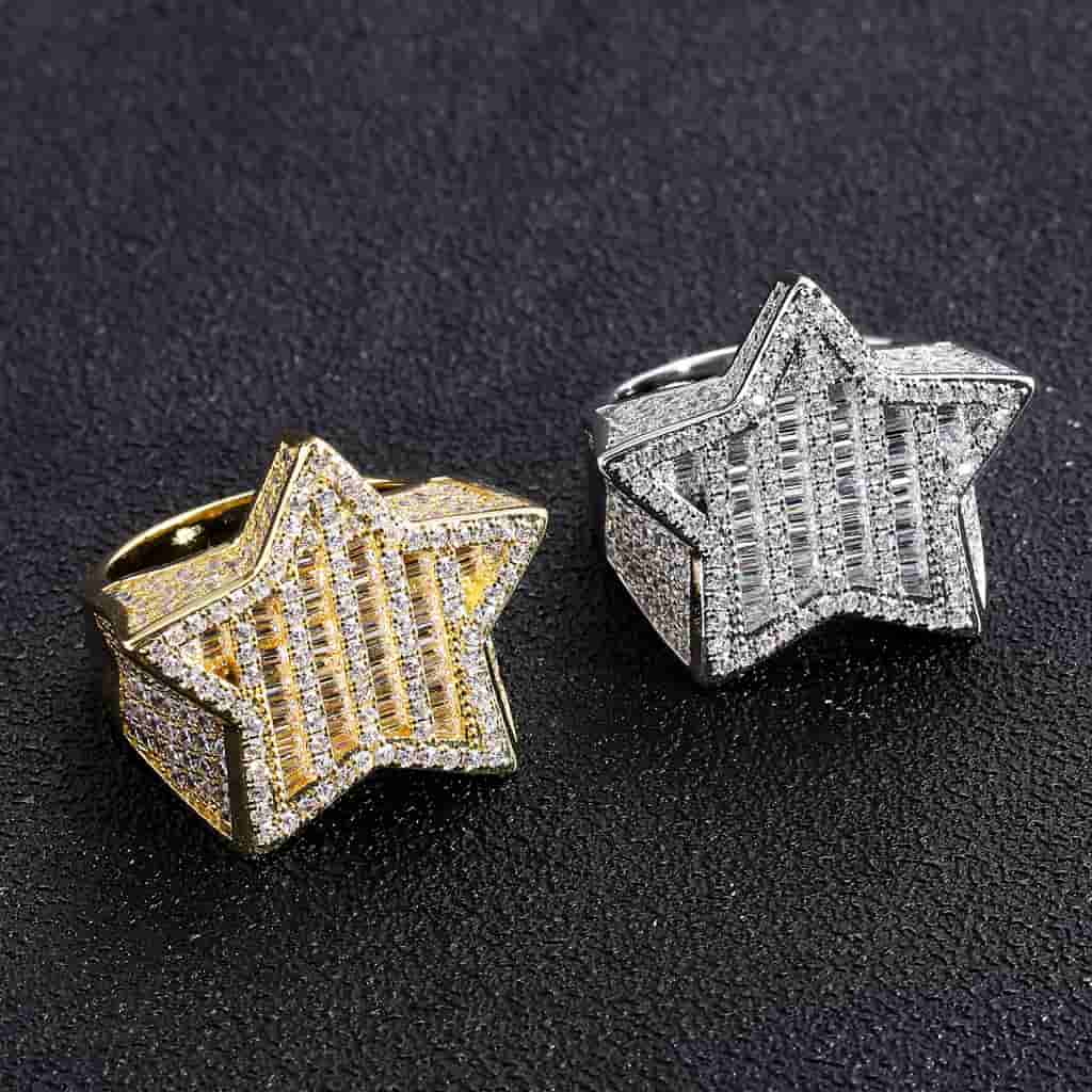 18K Gold Full Pave Diamond Starburst Ring - TONGSHOP