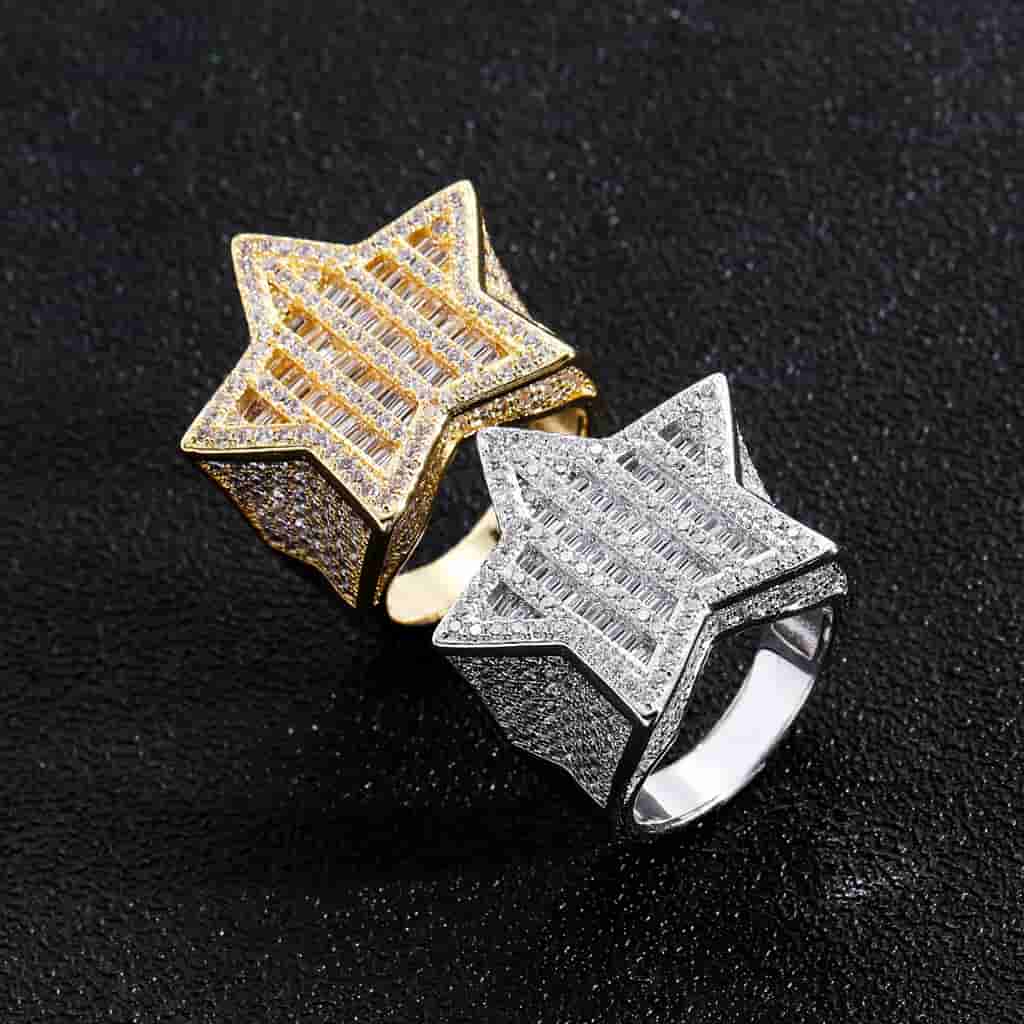 18K Gold Full Pave Diamond Starburst Ring - TONGSHOP
