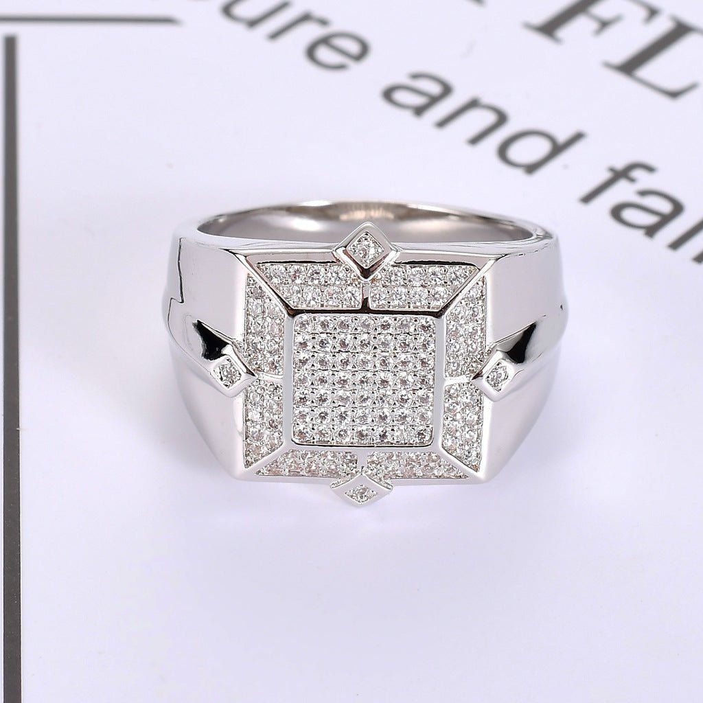 18K Gold Full Pave Square Diamond Hip - Hop Ring - TONGSHOP
