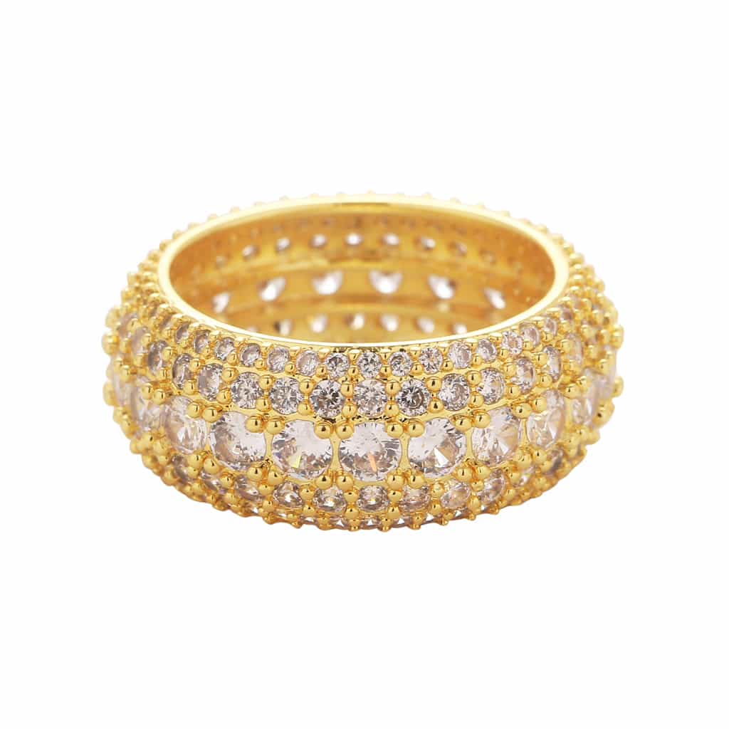18K Gold Micro Pave Five - Row Full Diamond Ring - TONGSHOP