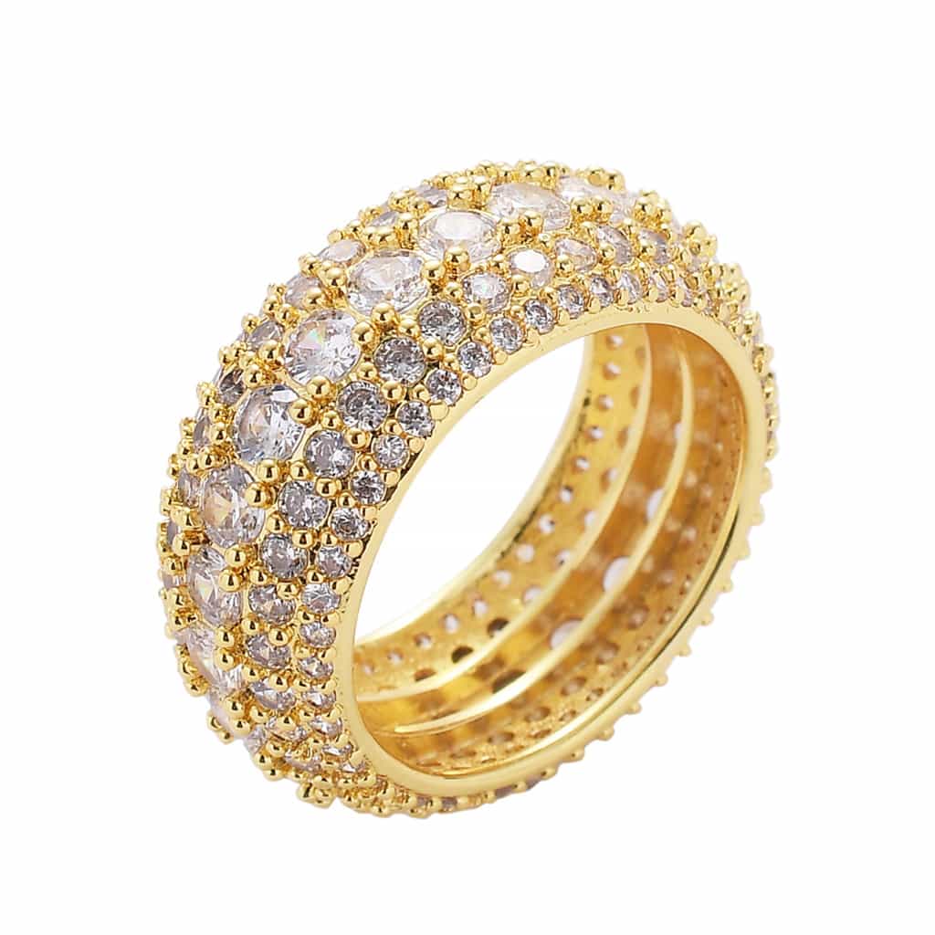 18K Gold Micro Pave Five - Row Full Diamond Ring - TONGSHOP