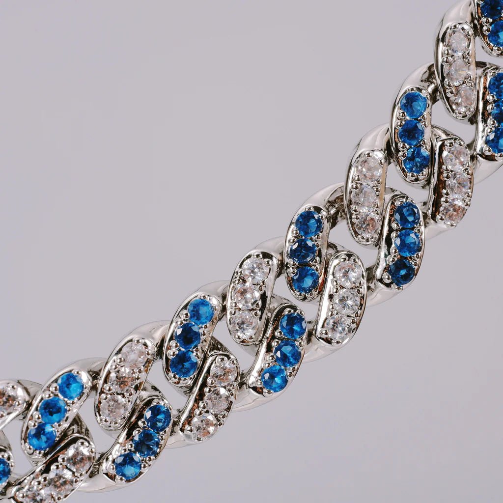 18k White Gold Blue Iced Cuban Chain - 13mm - TONGSHOP