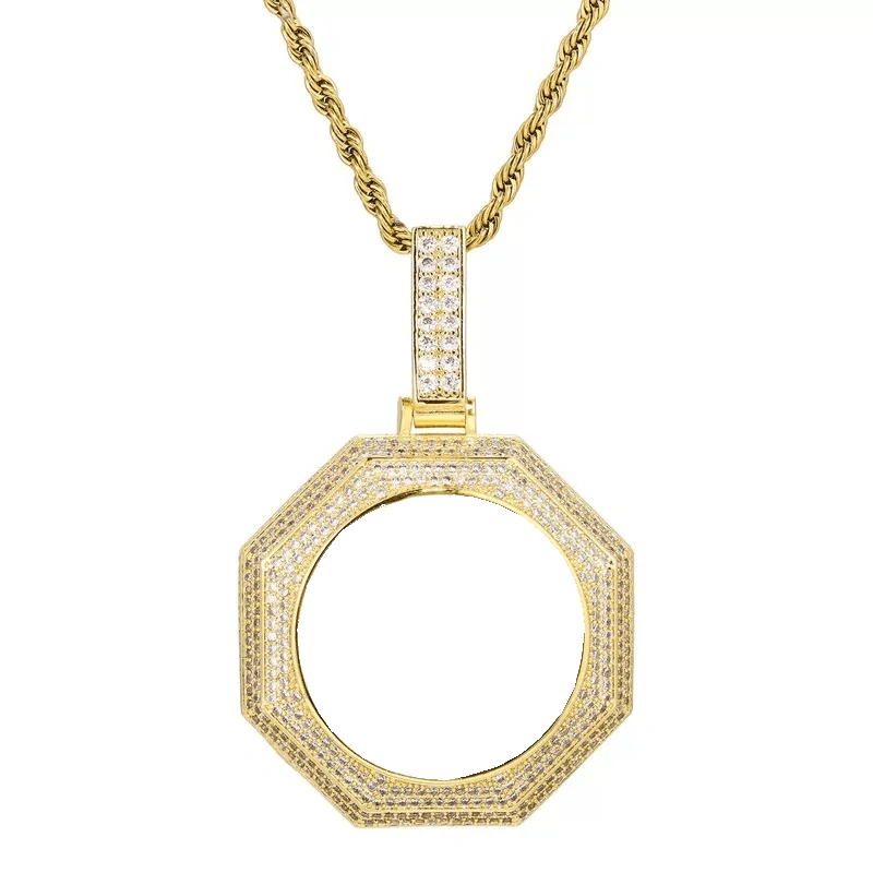 18k Gold Custom Photo Bagua Pendant - 42mm - TONGSHOP / Color:White Gold / Length:16 / Length:18
