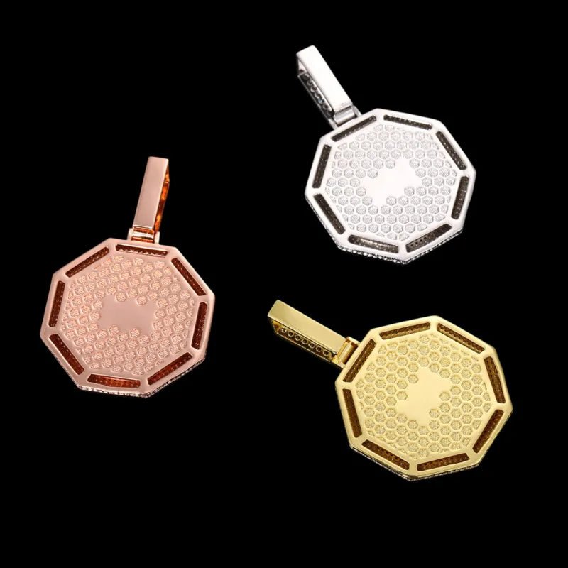 18k Gold Custom Photo Bagua Pendant - 42mm - TONGSHOP / Color:White Gold / Length:16 / Length:18