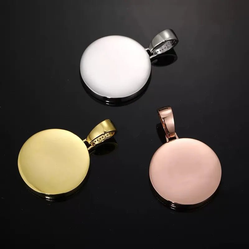 18k Gold Custom Photo Double Row Micro - Pavé Round Pendant - 37mm - TONGSHOP / Color:White Gold / Length:16 / Length:18