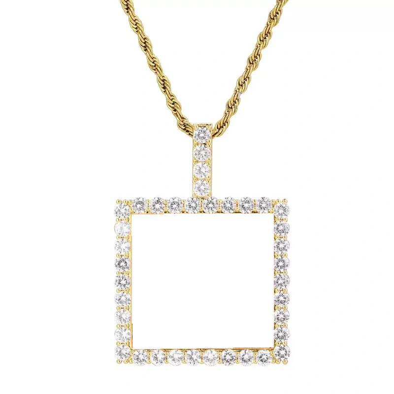 18k Gold Custom Photo Square Pendant - 40mm