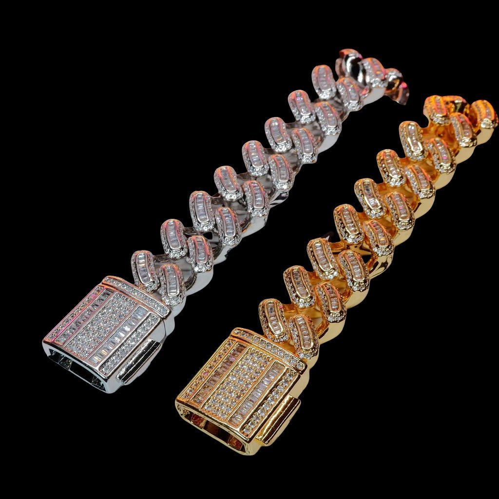 18k Gold - Plated Baguette Iced Bracelet - 15mm - TONGSHOP / Bracelet / Chains