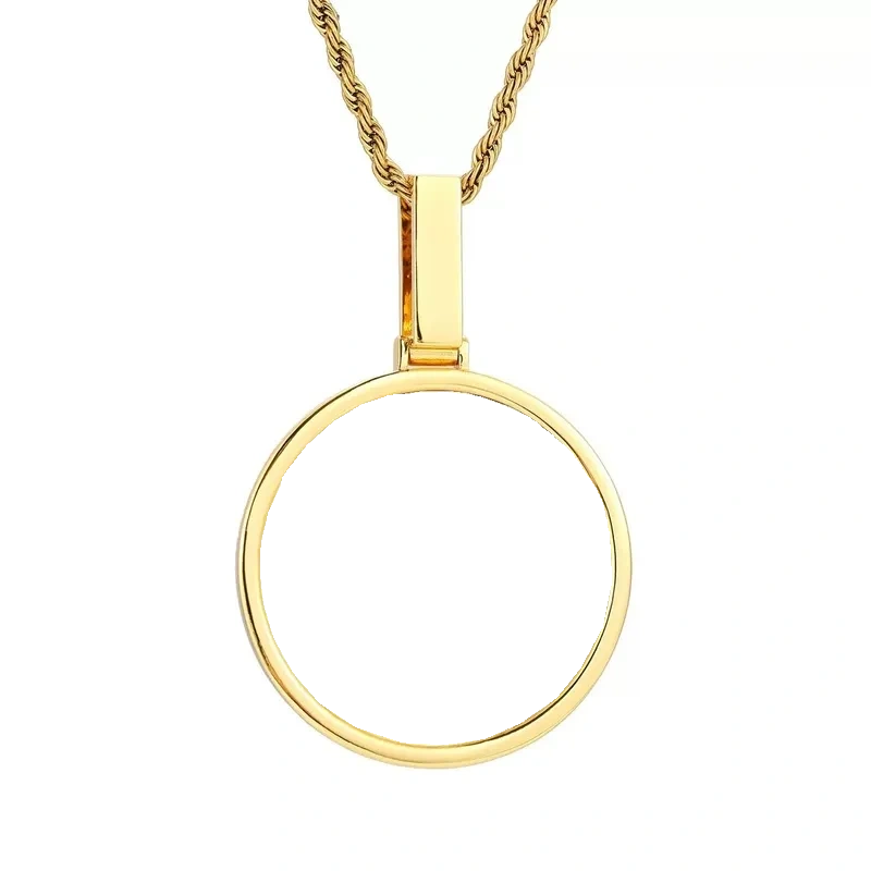 18k Gold Custom Photo Polished Round Pendant - 45mm