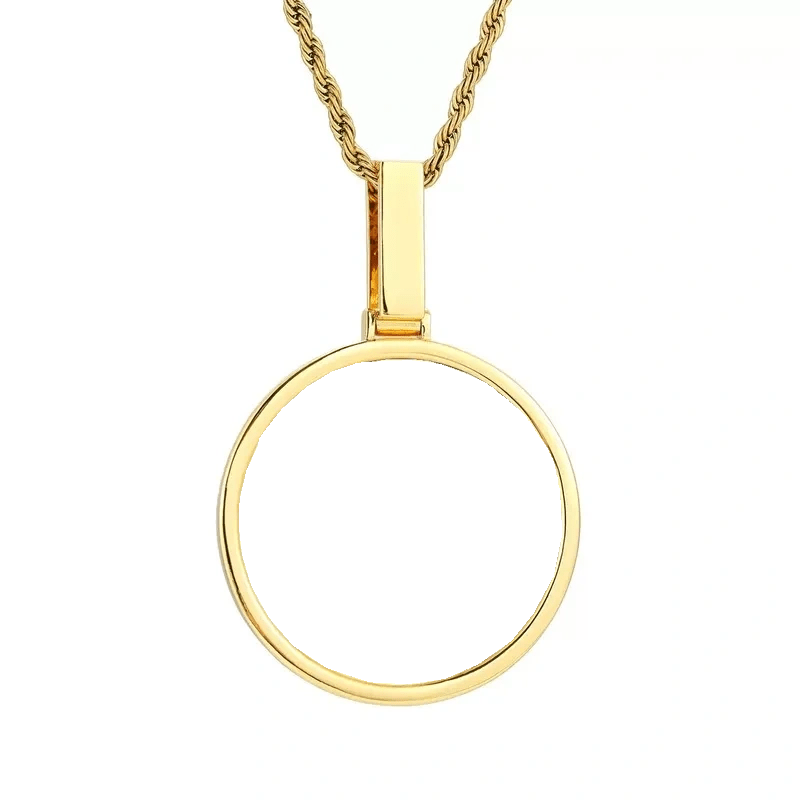 18k Gold Custom Photo Polished Round Pendant - 45mm - TONGSHOP / Length:16 / Length:18