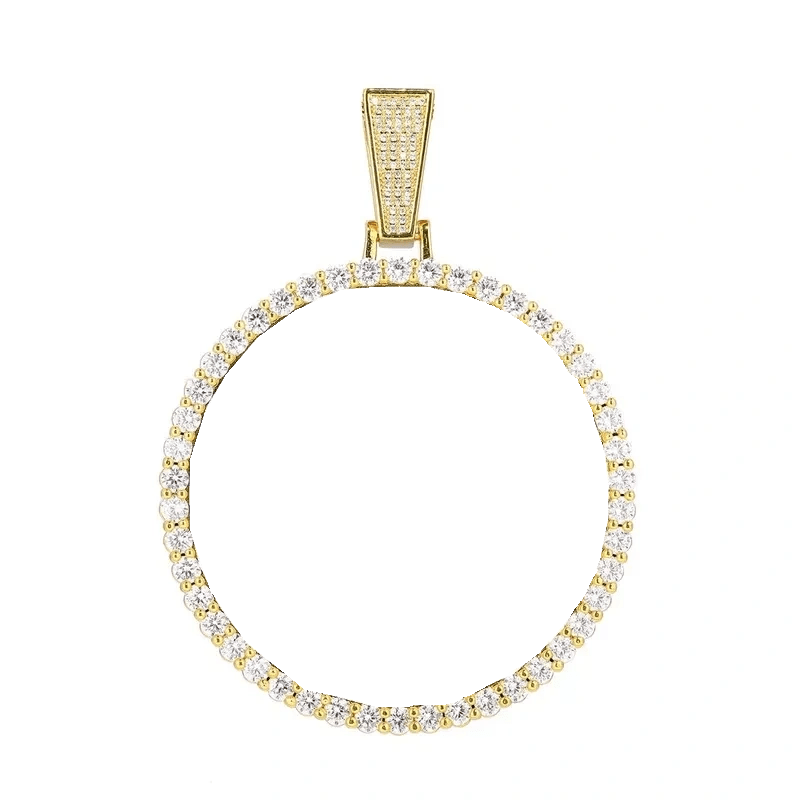 18k Gold Large 3D Custom Photo Micro - Inlaid Round Pendant - 70mm - TONGSHOP / Color:White Gold / Length:16 / Length:18