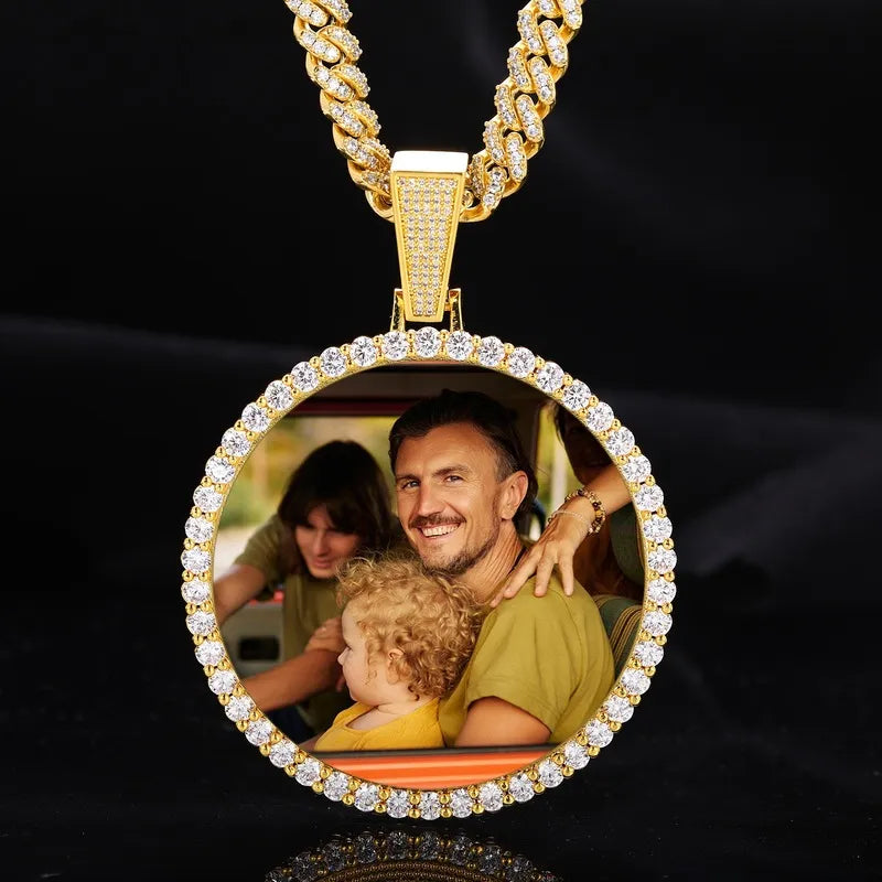 18k Gold Large 3D Custom Photo Micro-Inlaid Round Pendant - 70mm