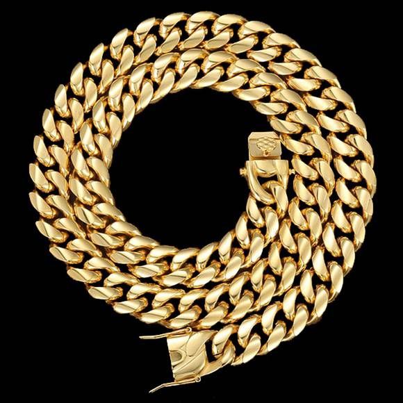 18mm Stainless Steel Miami Cuban Chain in Gold - TONGSHOP