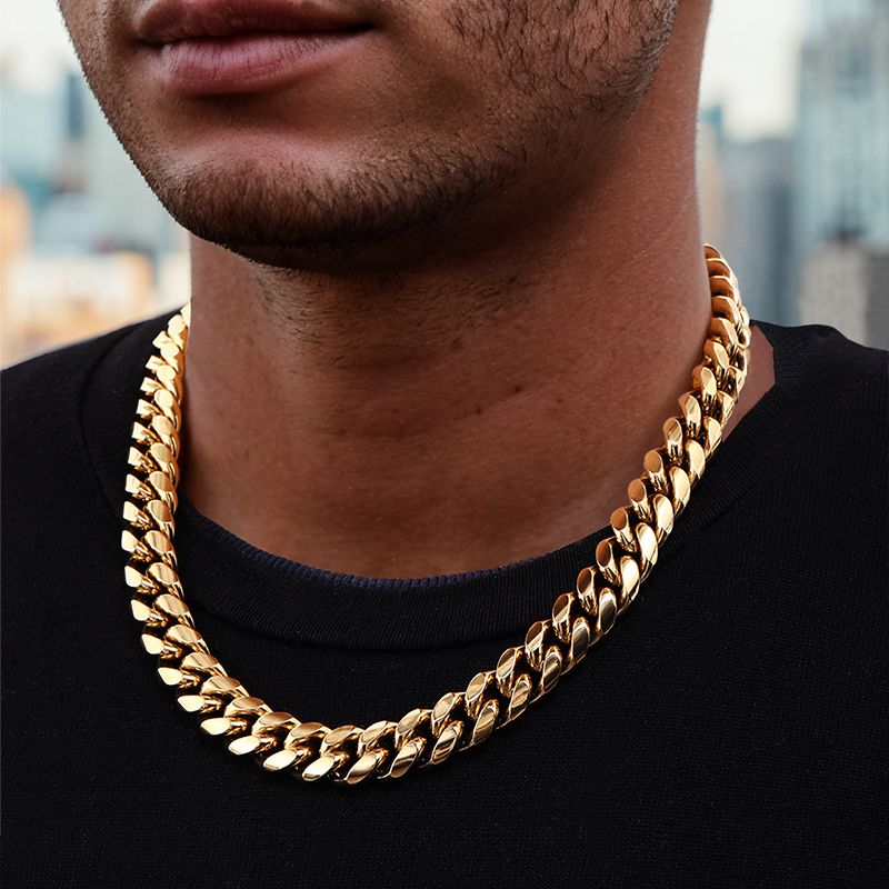 18mm Stainless Steel Miami Cuban Chain in Gold - TONGSHOP