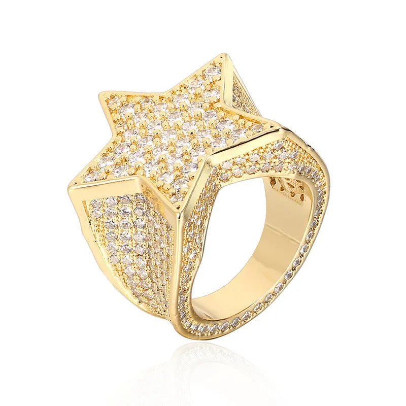 18K Gold Plated Zircon Pentagram Men's Ring - TONGSHOP / /