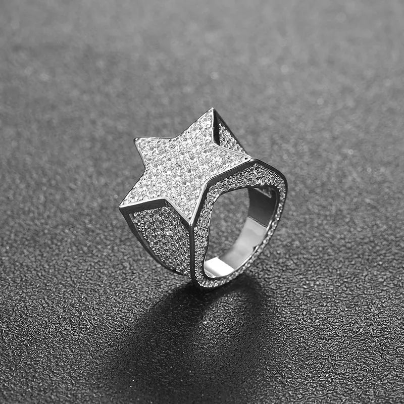 18K Gold Plated Zircon Pentagram Men's Ring - TONGSHOP / /