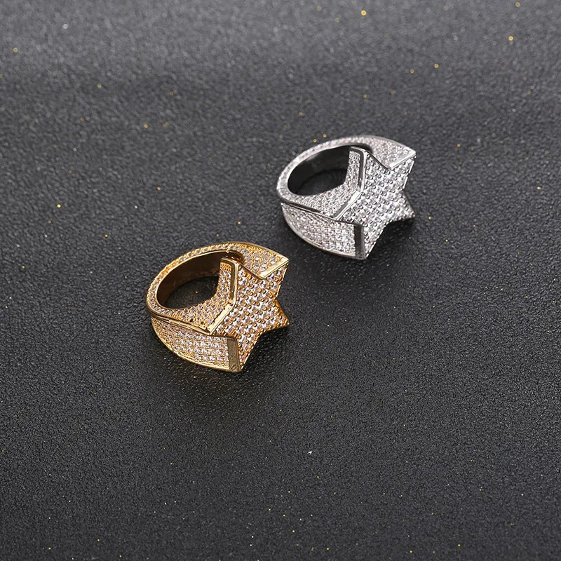 18K Gold Plated Zircon Pentagram Men's Ring - TONGSHOP / /