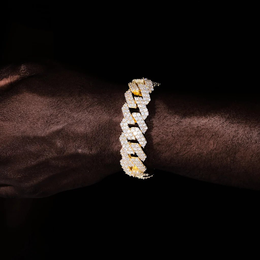 2-Row Iced Prong Cuban Bracelet in 18k Gold - 19mm - TONGSHOP / best-selling-bracelet