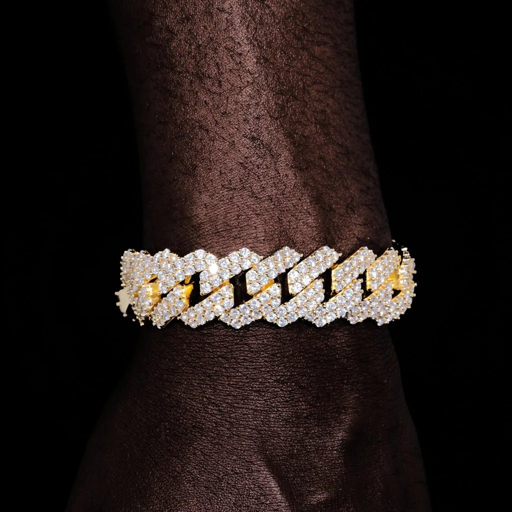2-Row Iced Prong Cuban Bracelet in 18k Gold - 19mm - TONGSHOP / best-selling-bracelet