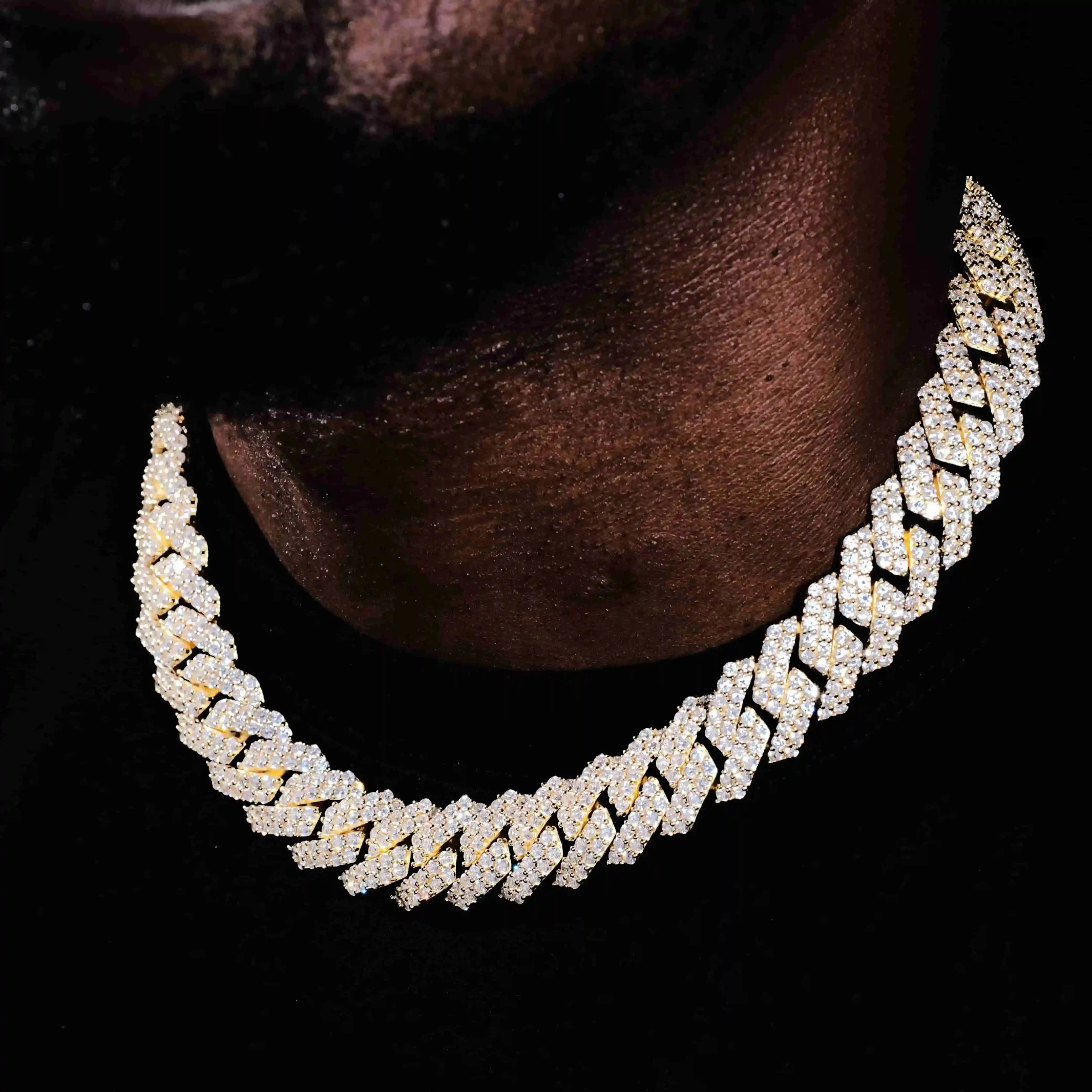 19mm 2 - Row Iced Prong Cuban Chain In 18K Gold - TONGSHOP