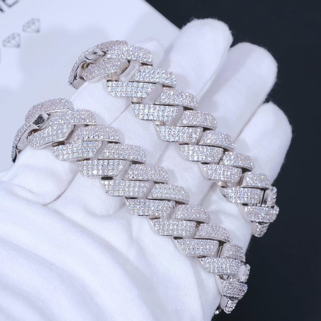 Diamond Prong Cuban Bracelet in White Gold - 19mm - TONGSHOP / filter - type - bracelet - bestseller / instagram