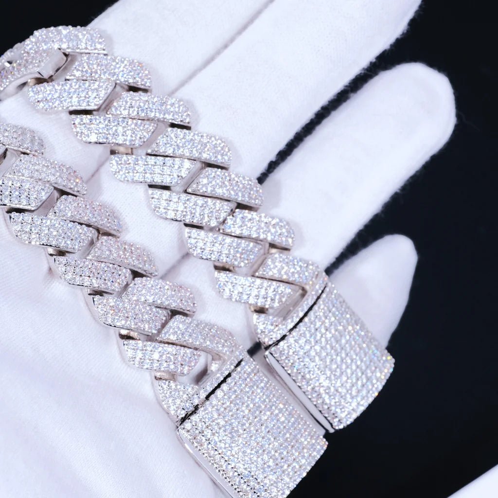 Diamond Prong Cuban Bracelet in White Gold - 19mm - TONGSHOP / filter - type - bracelet - bestseller / instagram