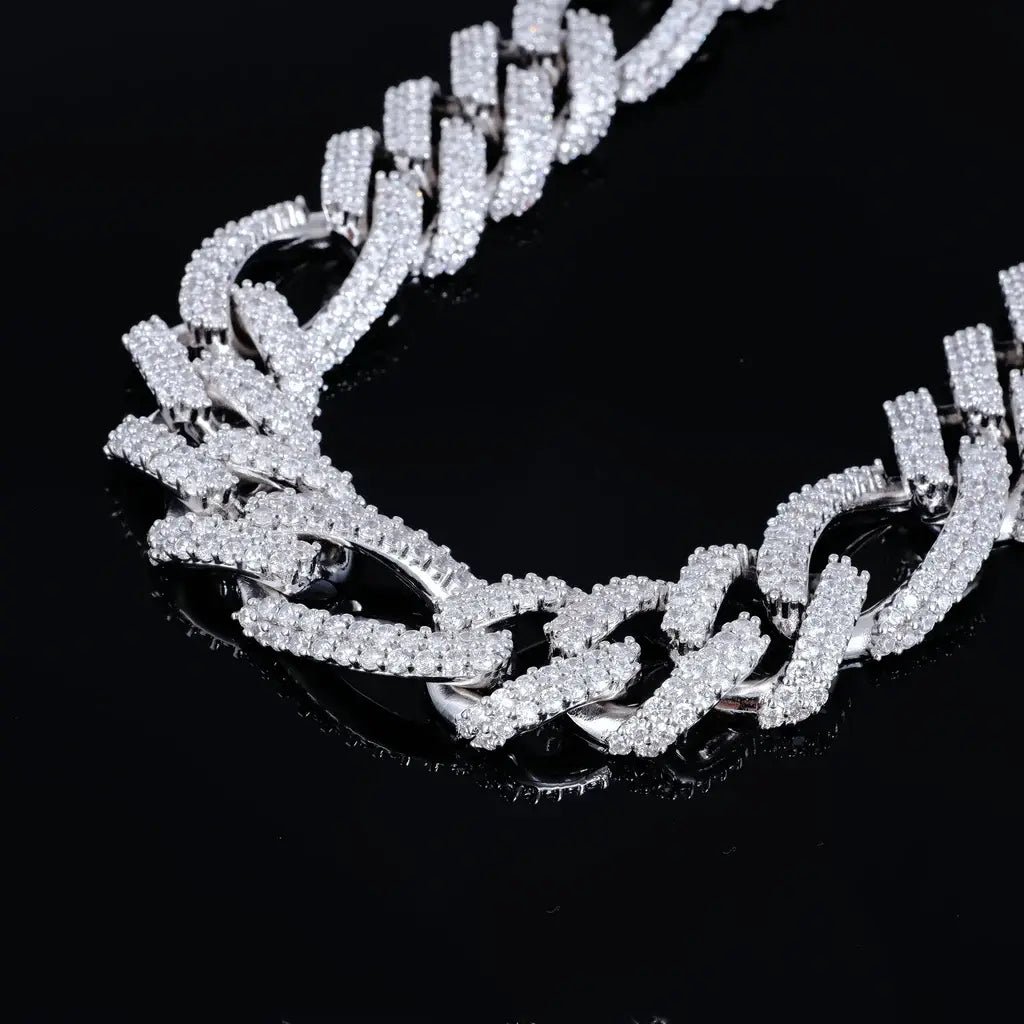 Iced Figaro Chain in White Gold - 19mm - TONGSHOP / 19mm Iced Figaro Chain / Bling Figaro Necklace