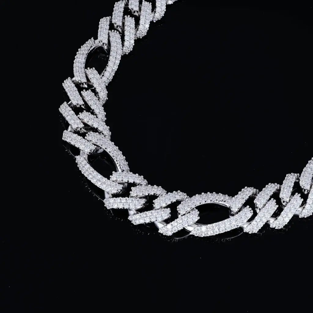Iced Figaro Chain in White Gold - 19mm - TONGSHOP / 19mm Iced Figaro Chain / Bling Figaro Necklace