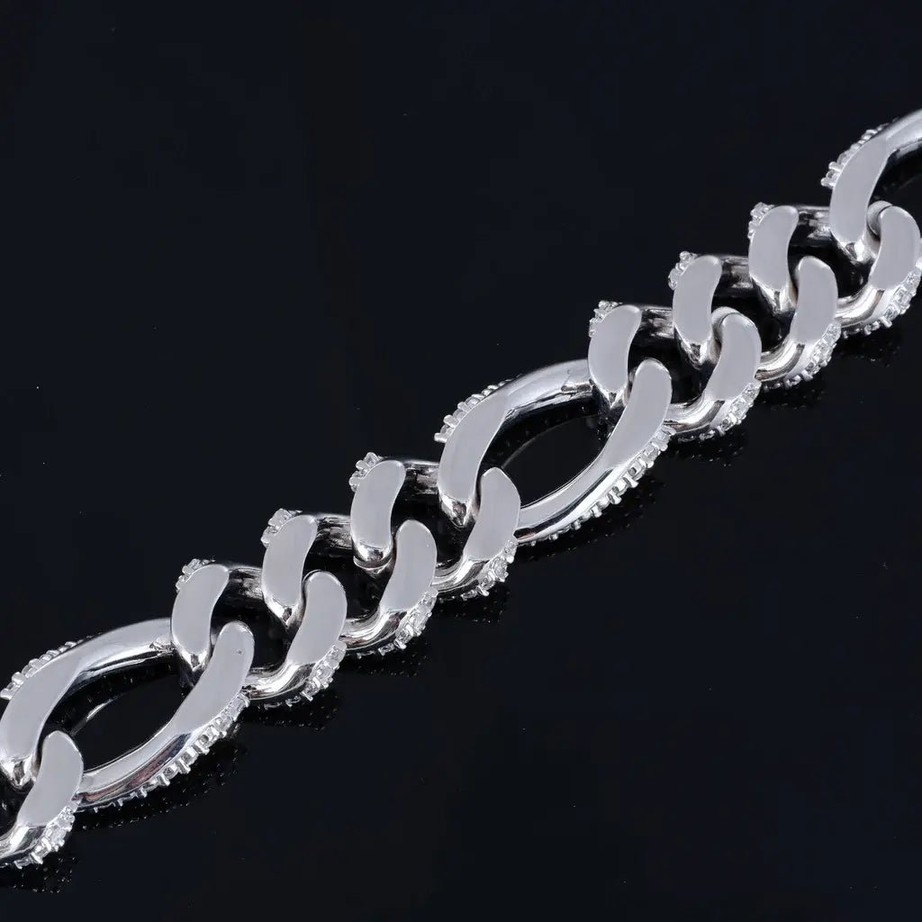 Iced Figaro Chain in White Gold - 19mm - TONGSHOP / 19mm Iced Figaro Chain / Bling Figaro Necklace
