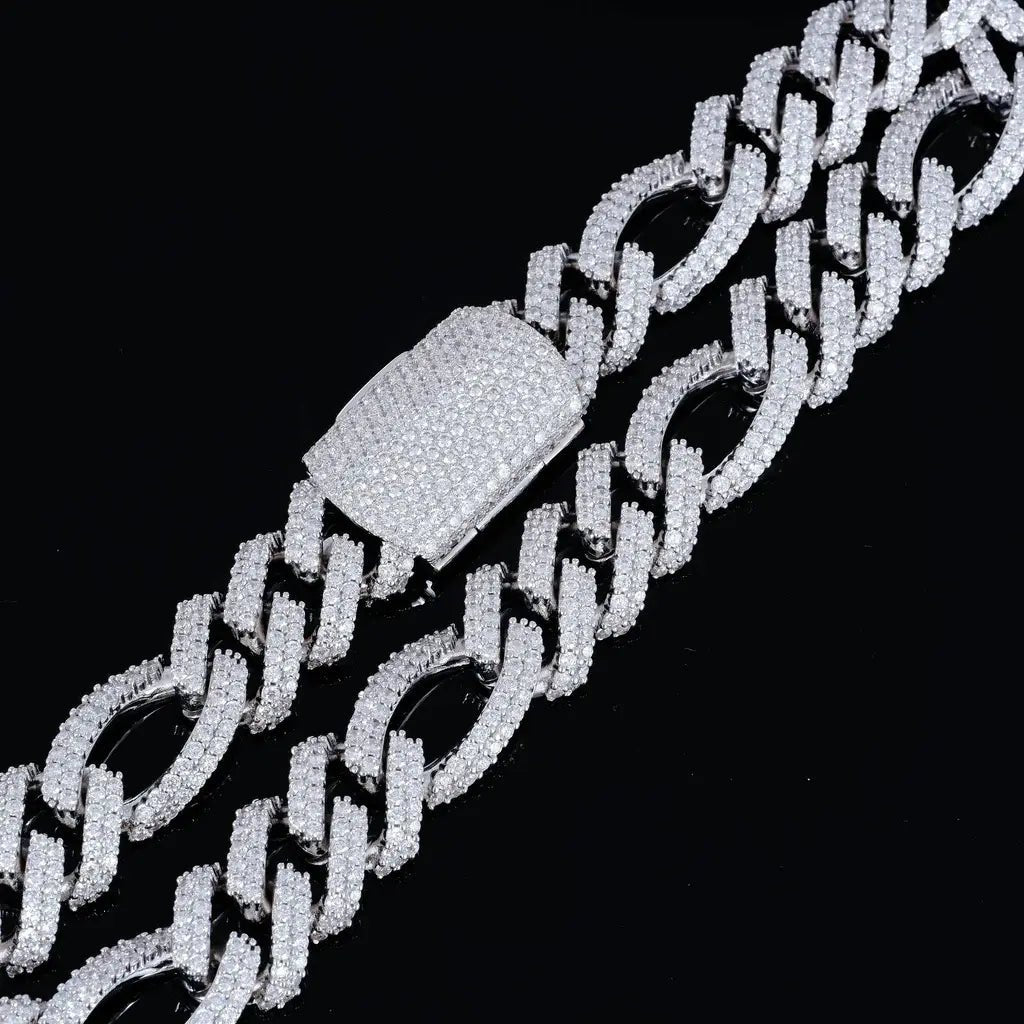 Iced Figaro Chain in White Gold - 19mm - TONGSHOP / 19mm Iced Figaro Chain / Bling Figaro Necklace