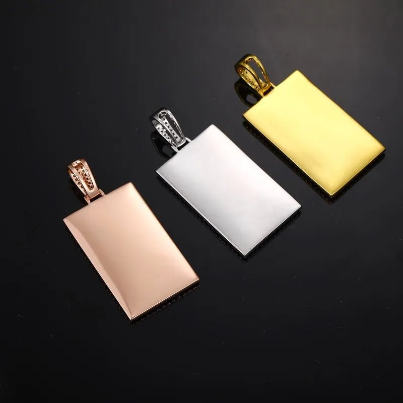 Custom Photo Rectangular Pendant - 25mm - TONGSHOP / Color:White Gold / Length:16 / Length:18