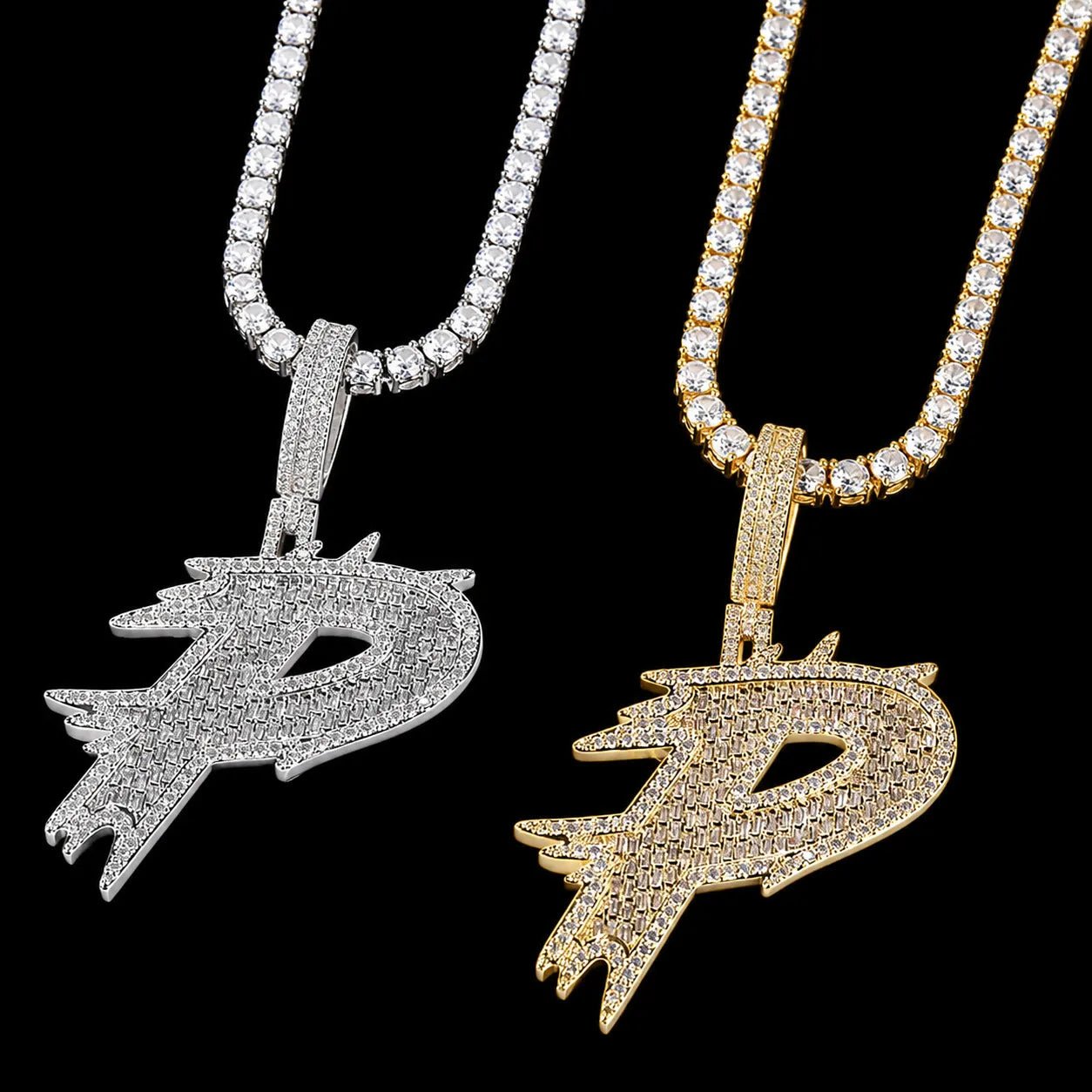 26 Ice - Spike Letter Pendant in White Gold - 45mm - TONGSHOP / Color:Yellow Gold / Length:16