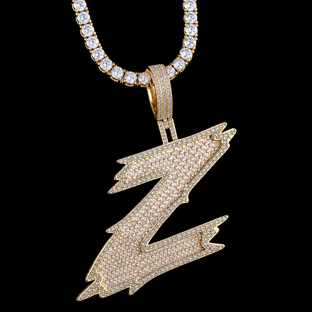 26 Ice - Spike Letter Pendant in White Gold - 45mm - TONGSHOP / Color:Yellow Gold / Length:16
