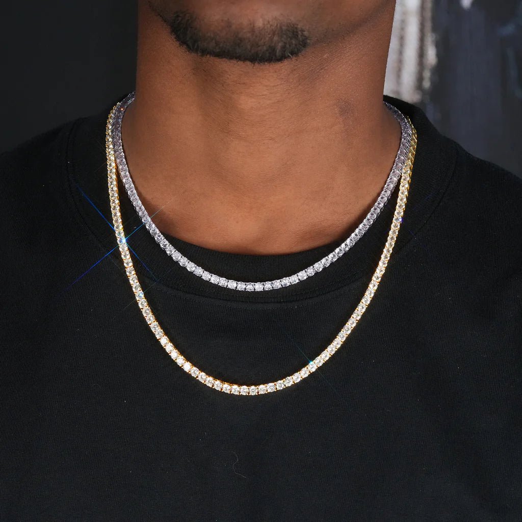 S925 Tennis Chain in Yellow Gold - 4mm - TONGSHOP / 925 Sterling Silver / Chain Type:Cuban