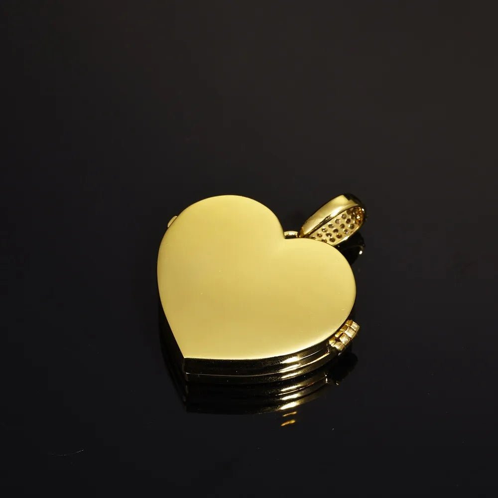 3 x Photo Fully Iced Out Custom Heart - Shaped Solid Pendant - 38mm - TONGSHOP / Length:16 / Length:18