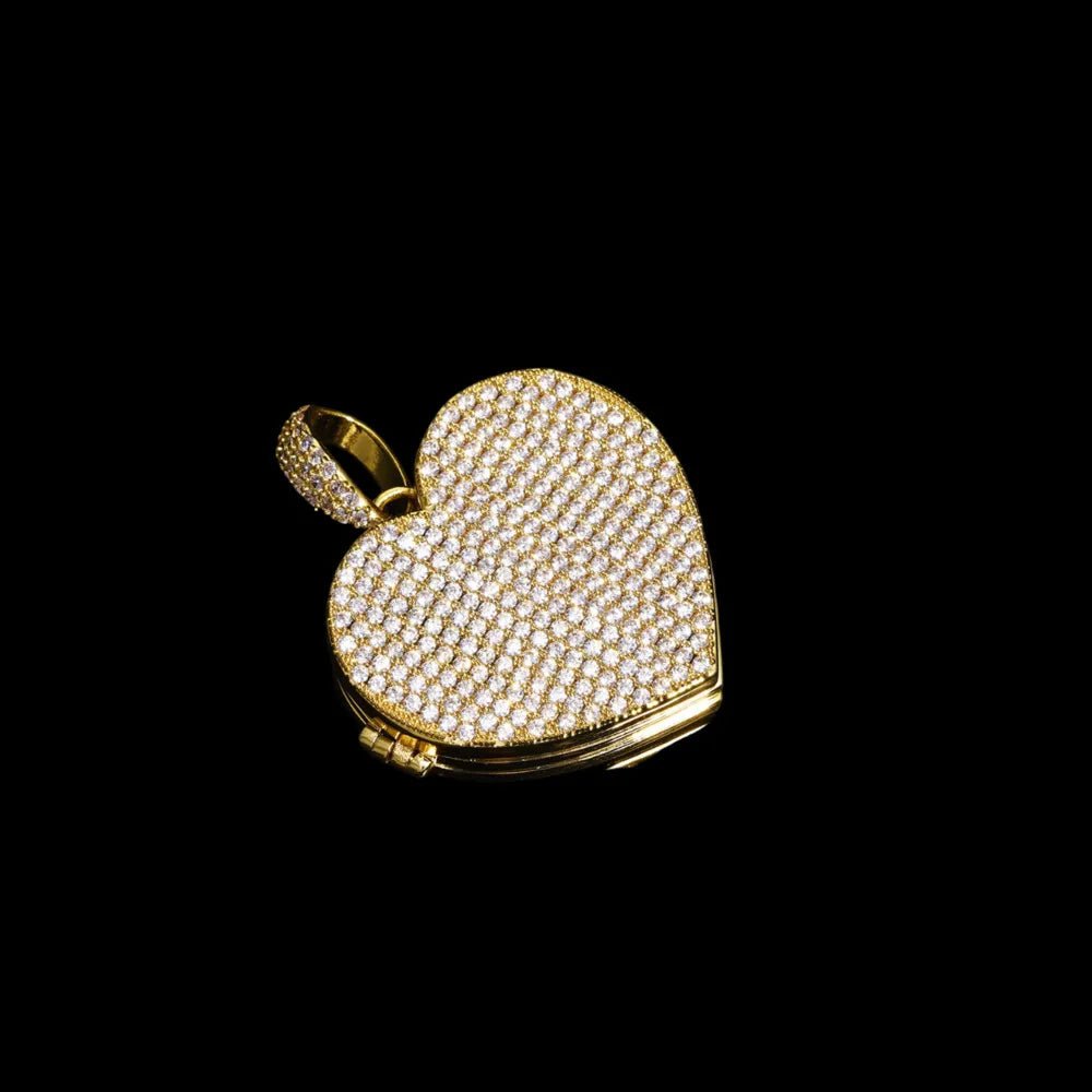 3 x Photo Fully Iced Out Custom Heart - Shaped Solid Pendant - 38mm - TONGSHOP / Length:16 / Length:18