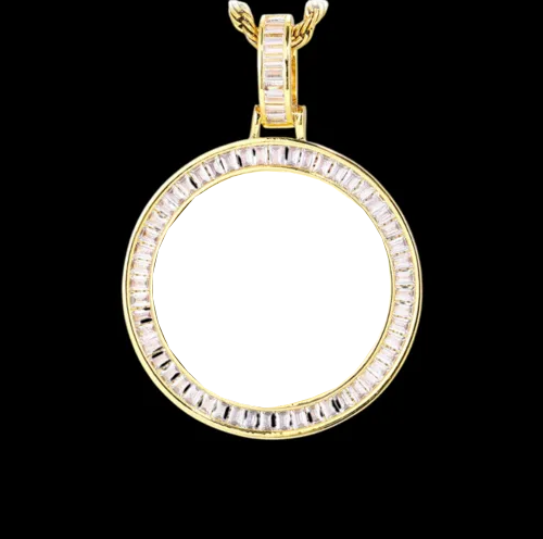 3D Customized Photo T Square Diamond Round Pendant - 38mm