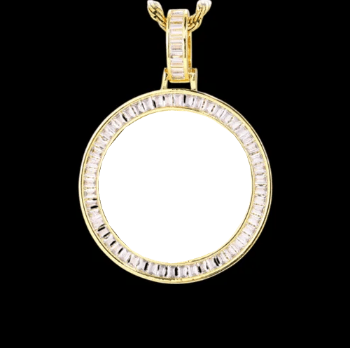 3D Customized Photo T Square Diamond Round Pendant - 38mm - TONGSHOP / Length:16 / Length:18