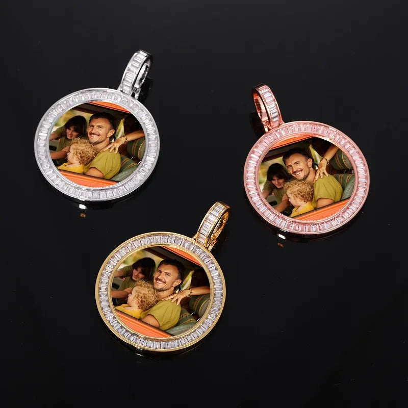 3D Customized Photo T Square Diamond Round Pendant - 38mm