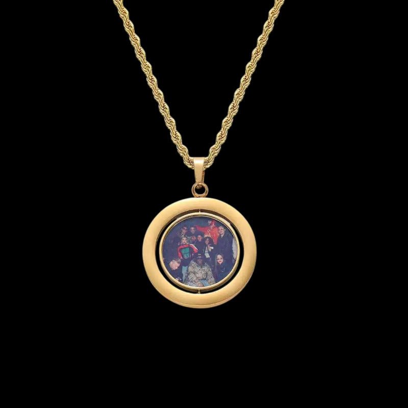 3D Customized Double Sided Photo Stainless Steel Round Pendant - 33mm - TONGSHOP / Length:16 / Length:18